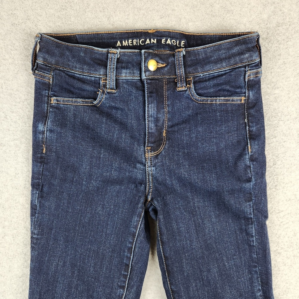 American Eagle Hi-Rise Jegging Dark Wash Size 26p Stretch Raw Hem Jeans - Picture 4 of 12